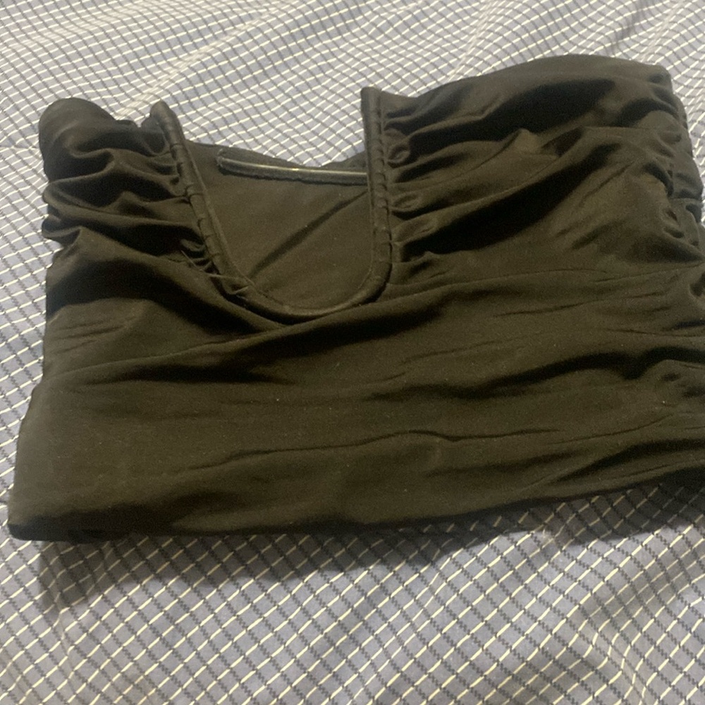 Oh Polly Premium Jersey Strapless Plunge Neck Top in Black